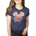 thumbnail image 1 of Women Teen Rose Gold Drip Mickey Ears with Flowers Shirt Unisex Floral Adult Ladies Boho Character Tshirt (Navy, Small), 1 of 7