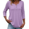 thumbnail image 1 of Women Tees Shirts Tops Button Down Short Sleeve Round Neck Solid Color Soft Basic Slim Undershirts, 1 of 5