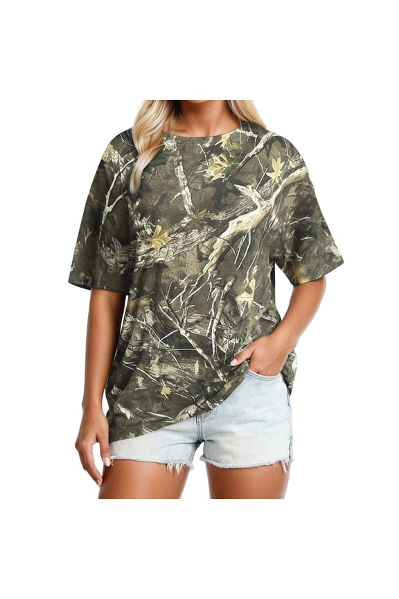 Women Tees Shirts Tops Camo Print Summer Short Sleeve Maple Leaf Graphic Crewneck 2025 Fall Outfits
