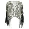 thumbnail image 1 of Women Tees Shirts Tops Flapper Sequin Fringe Shawl 1920s Beaded Cape Party Shrug Wrap Plus Size Clothes Black, 1 of 2