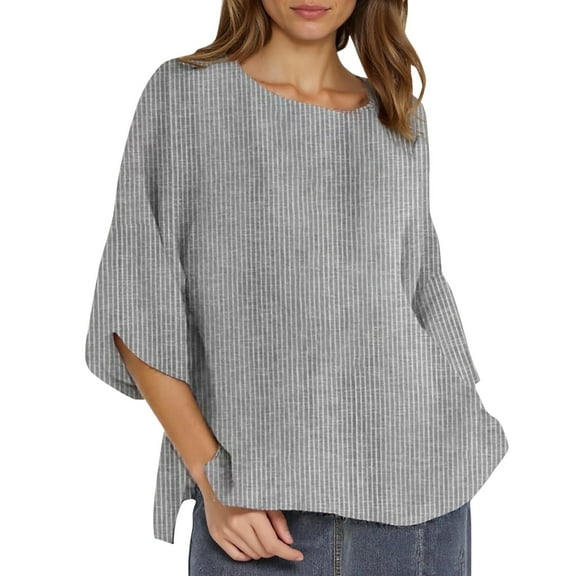 Women Tees Shirts Tops Ladies Spring Summer Round Neck Linen Solid Color Loose Fall Winter Clothes