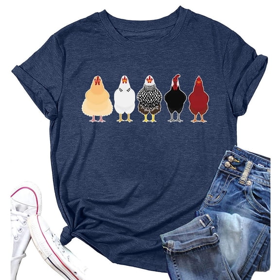 Women Tees Shirts Tops Letter Print Short Sleeves Funny Chicken Graphic Gift Clothes
