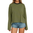 thumbnail image 1 of Women Tees Shirts Tops Long Sleeve Striped Color Loose Fit Round Neck 2025 Fall Outfits, 1 of 4
