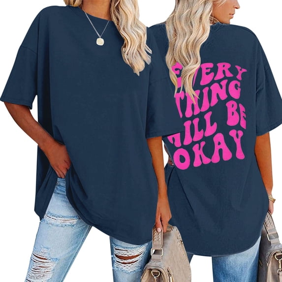 Women Tees Shirts Tops Oversized Back Print Short Sleeve Crewneck Y2k Clothes