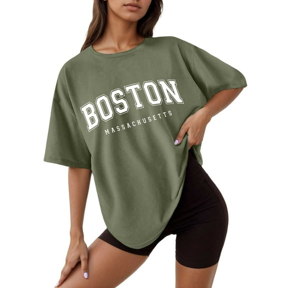 Women Tees Shirts Tops Printed Round Neck Short Sleeved Loose Fall Fashion Y2K Clothes 2025