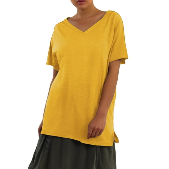 Women Tees Shirts Tops Solid Color Short Sleeve V Neck Loose Fit Spring Summer Y2k Clothes
