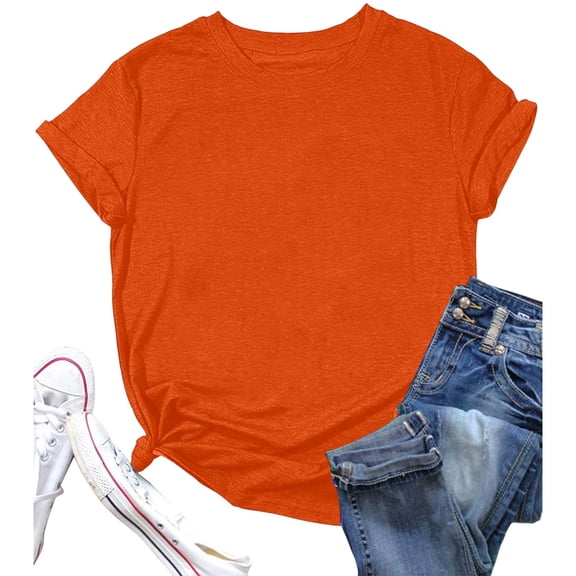 Women Tees Shirts Tops Summer Solid Short Sleeve Round Neck Fall Fashion Y2K Clothes 2025