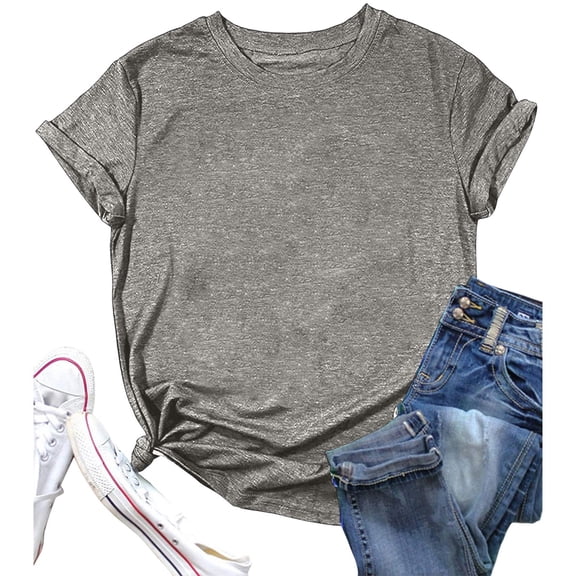 Women Tees Shirts Tops Summer Solid Short Sleeve Round Neck Gift Clothes