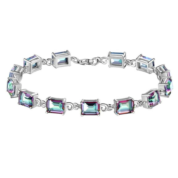 Women Tennis Bracelets Retro Multicolor CZ Square Mystic Rainbow Topaz Sterling Silver Jewelry Valentine Gifts