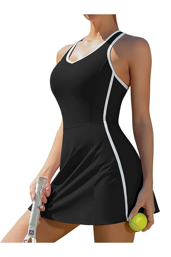Women Tennis Dress with Built-in Bra and Pockets Shorts Racerback Athletic Dresses