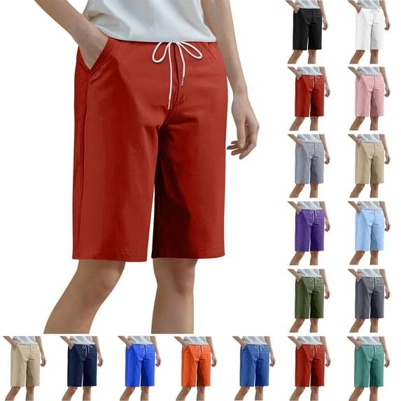 Women Tennis Shorts Drawstring Straight Leg Plus Size High Waist Solid Color Casual Sports Gym Shorts with Pockets Wine M-5XL