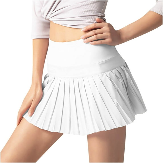 Women Tennis Skirt with Shorts Pockets Pleated Skirt Golf Skort Athletic Skirts High Waist Skater School Mini Skirt White M