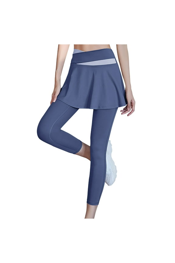 Women Tennis Skirted Leggings Capris Yoga Leggings High Waist Stretchy Comfy Workout Athletic Gym Tight Pants