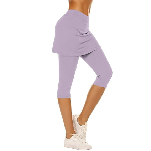 Women Tennis Skirted Leggings with Pockets, Capris Yoga Leggings with Skirts&Tennis Pickleball Clothing