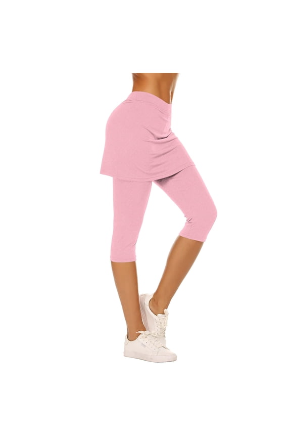 Women Tennis Skirted Leggings with Pockets, Capris Yoga Leggings with Skirts&Tennis Pickleball Clothing