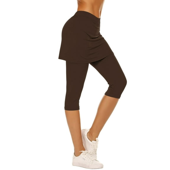 Women Tennis Skirted Leggings with Pockets, Capris Yoga Leggings with Skirts&Tennis Pickleball Clothing