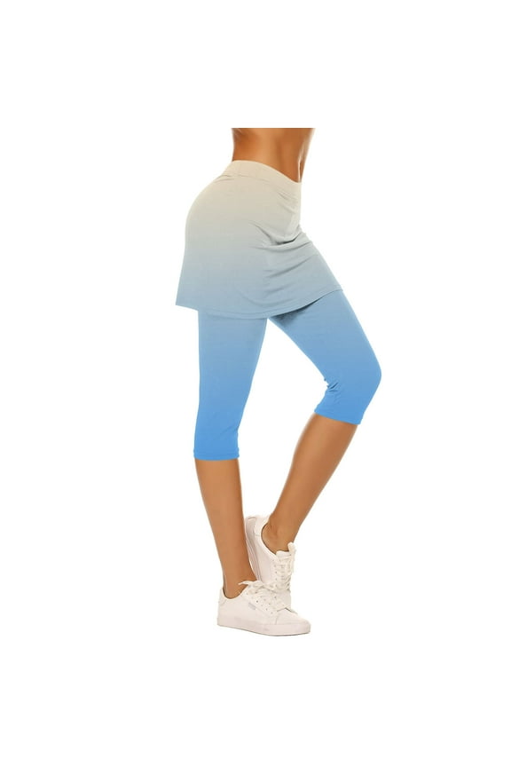 Women Tennis Skirted Leggings with Pockets, Capris Yoga Leggings with Skirts&Tennis Pickleball Clothing