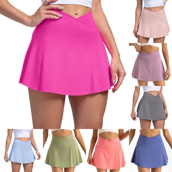 Women Tennis Skorts With Pockets High Waisted Athletic Shorts Golf Skorts Flowy Running Workout Shorts Green M