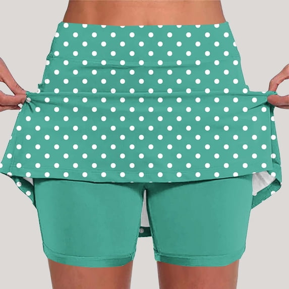 Women Tennis Yoga Skirts with Shorts Underneath High Waisted Workout Polka Yoga Skorts Stretchy Golf Skirts Mint Green M