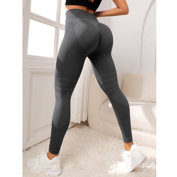 Women Textured Striped Seamless Yoga Pants High Waisted Butt Lifting Slim Fit Stretch Fitness Running Leggings
