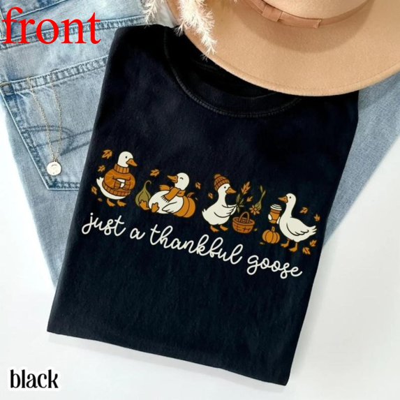 Women Thankful Goose Graphic Cotton T Shirt Casual Breathable Short Sleeve Round Neck Top Black S-5XL