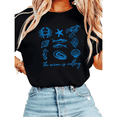 thumbnail image 1 of Women The Ocean Is Calling Blue Marine Life Graphic Tees T Shirt Tops Round Neck Cotton T Shirt Black S-5XL, 1 of 5