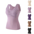 thumbnail image 1 of Women Thermal Sleeveless Camisole Built-in Bra Fleece Lined Warm V Neck Tank Top Solid Color Stretchy Slim Fit Winter Layering Underwear Vest, 1 of 5