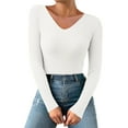 thumbnail image 1 of Women Thermal Top Long Sleeve V Neck Tees Undershirt Womens Fitted Tops Winter Outfit Shirts for Women, 1 of 4