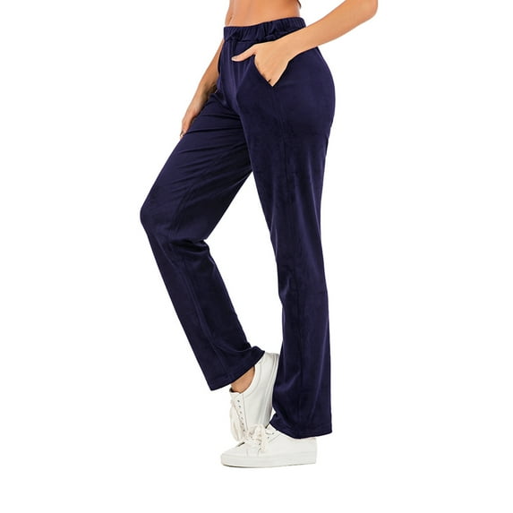 Women Thermal Tracksuit Pants, Velvet Lightweight Sweatsuit Pant with Side Deep Pockets, Purple (Only Pants)