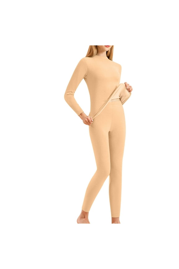 Women Thermal Underwear Sets Long Sleeve Silk Pajamas Set Lightweight Solid Color Long Johns Fashion Winter Warm Loungewear