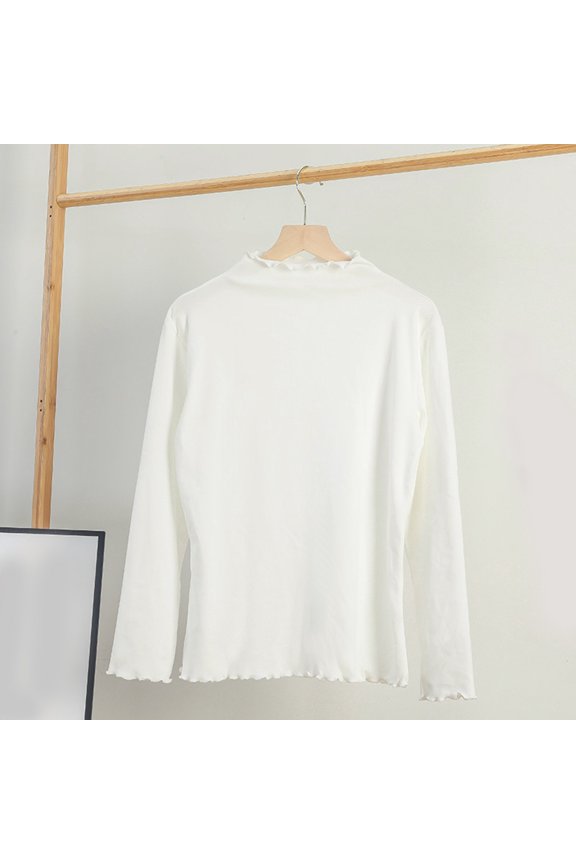Women Thermal Underwear Top Autumn Winter Multicolor Casual Warm Wood Ear Trim Neckline Long Sleeve Base Layer Shirt