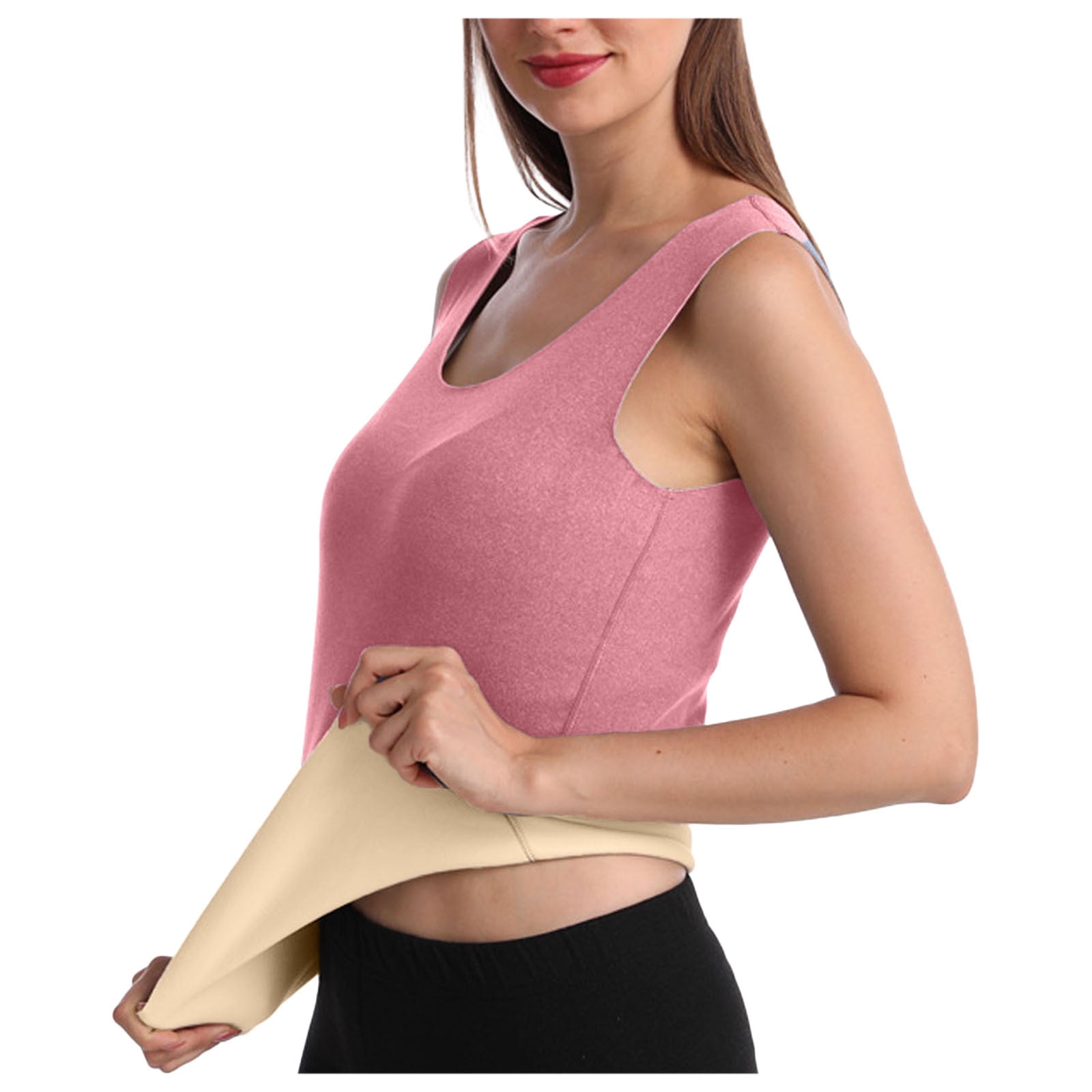 Women Thermal Underwear Tops Fleece Lined O Neck Tank Tops sports