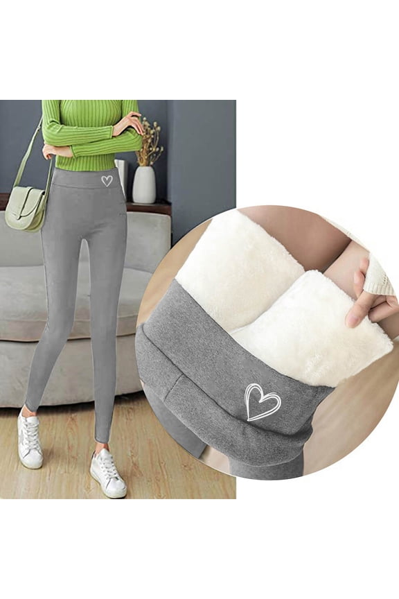 Women Thermal Winter Leggings Fleece Lined Warm High Waisted Tight Pants Gray S