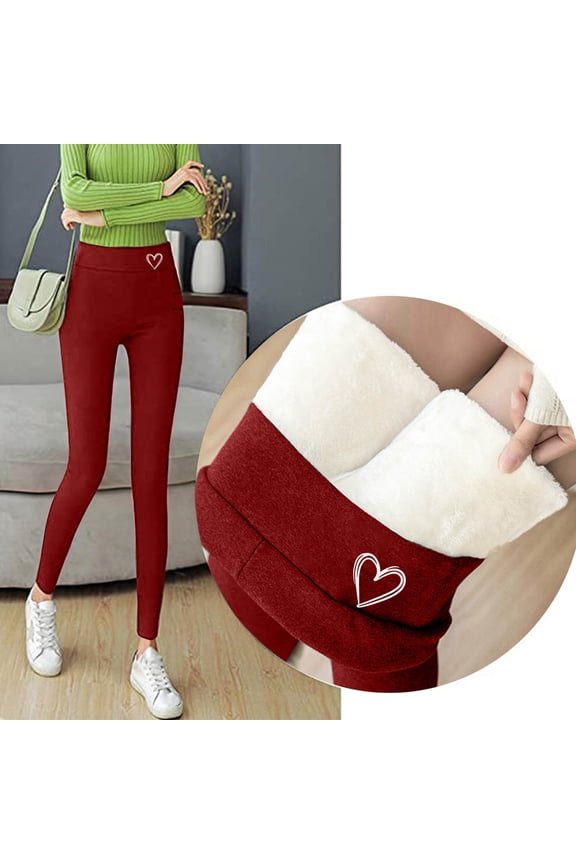 Women Thermal Winter Leggings Fleece Lined Warm High Waisted Tight Pants Wine L