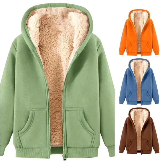 Women Thick Lined Full Zip Hoodie Winter Warm Sherpa Sweatshirt