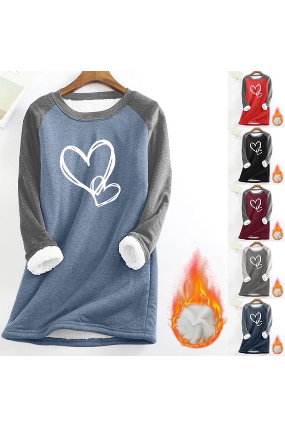 Women Thick Fleece Sweatshirt Pullover Hoodie Long Sleeve Round Neck Leopard Patchwork Keep Warm Thermal Loose Fit Casual Winter Tops | CSEONE,Black L