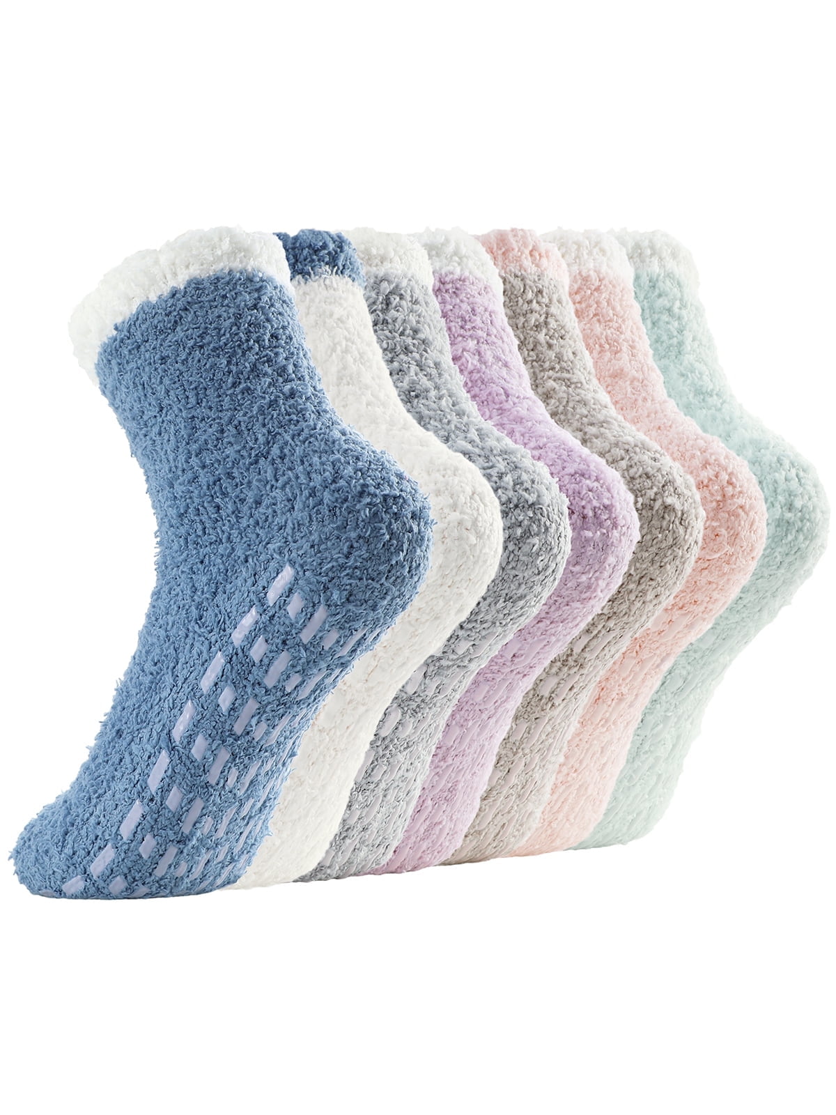SKOLA 4 Pairs Cozy Winter Fuzzy Women Socks Grip Slippers Fluffy
