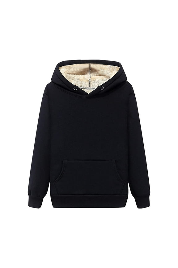 Women Thick Hoodie Sweatshirt Lined Winter Velvet Warm O-neck Long Sleeve Underwear Tops Blouse