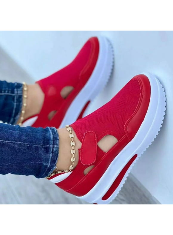 Women Thick Platform Heeled Shoes PU Suede Loafers Casual Cushioning for Daily  37 Red