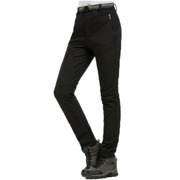 Women Thick Warm Fleece Softshell Pants Fishing Camping Hiking Skiing Pants Waterproof Windproof Pants Size (Black)