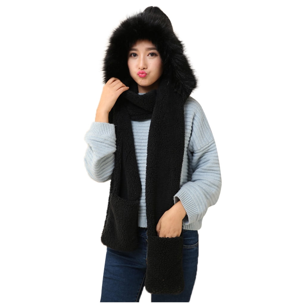 Women Thick Wool collar Hat Ear Protectors Warm Plush Hat Scarf Gloves