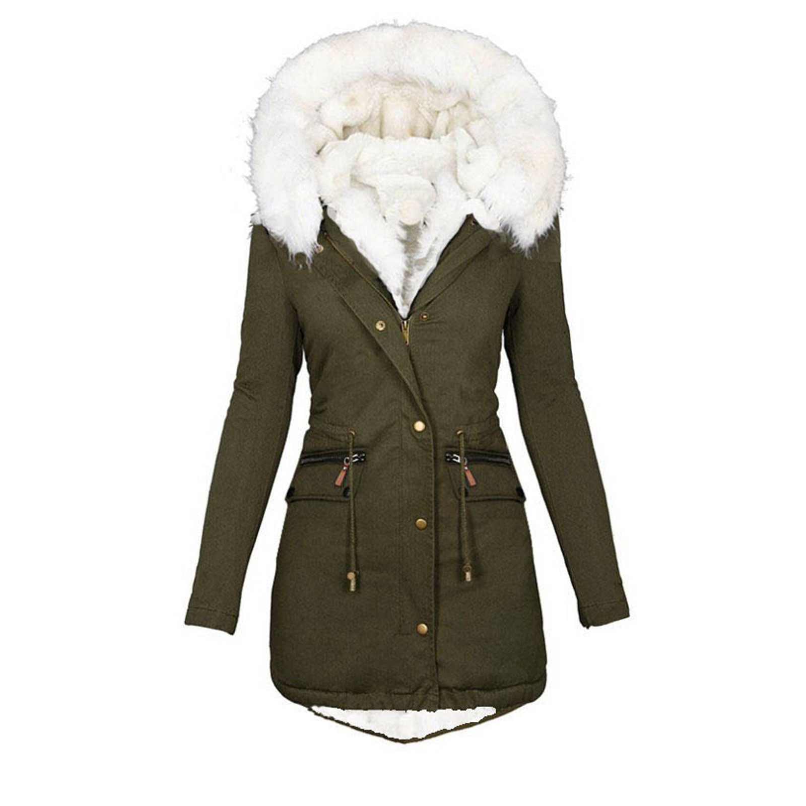 Women Thicked Winter Parkas Faux Fur Hood Coat Warm Sherpa Fleece Lined