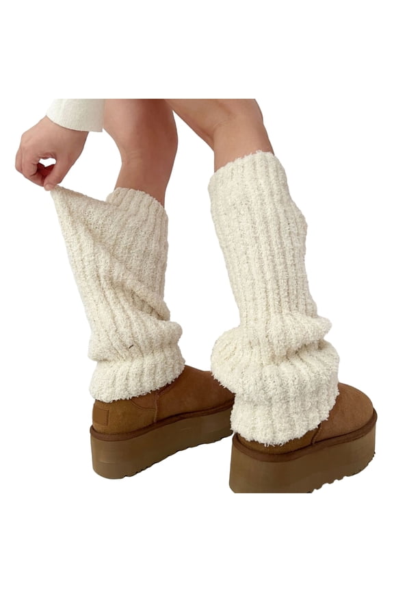 Women Thickened Fuzzy Boot Cuffs Leg Warmers Winter Warm Ribbed Knit Boot Cover Slouch Loose Long Socks Streetwear