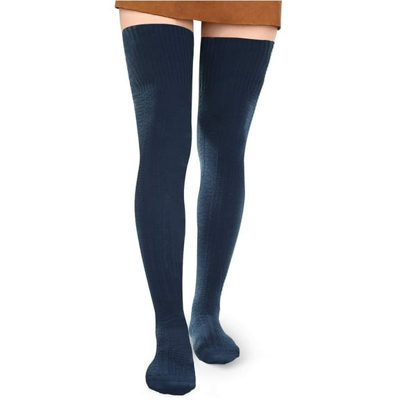 Women Thigh High Socks Black Over the Knee Leg Warmer Girls Tall Long Stockings, 1 Pack
