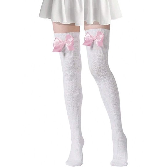 Women Thigh High Socks Extra Long Cute Knit Warm Thick Tall Long Boot Stockings Over The Knee Socks With Bow Leg Warmers