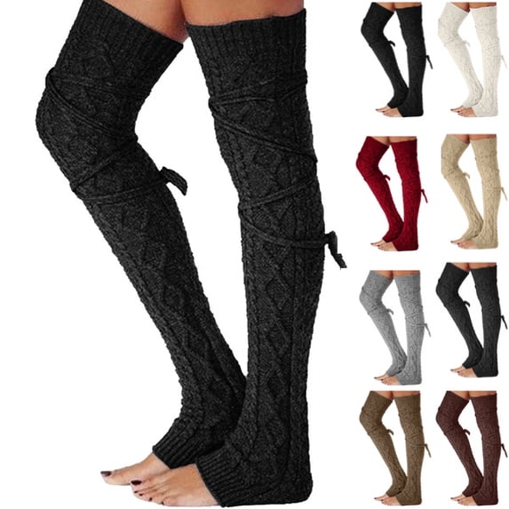 Women Thigh High Socks Extra Long Over the Knee Socks Girls Knit Thick Tall Long Boot Winter Stockings Leg Warmers,Black