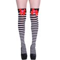thumbnail image 1 of Women Thigh High Socks Strawberry Bowknot Striped Over Knee Short Long Stockings Festival Tights Comfort Black, 1 of 5