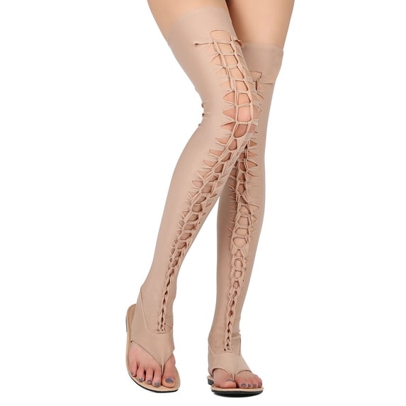 Women Thigh High Thong Sandal - OTK Lace Up Flat Sandal - Stretchy Gladiator Sandal - HA26 By Cape Robbin