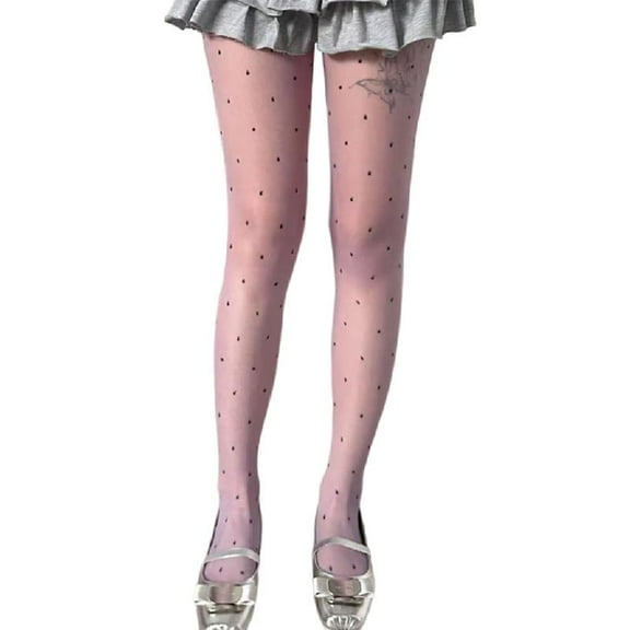 Women Thin Candy Colored Stockings Small Dots Print Sheer Pantyhose Tights