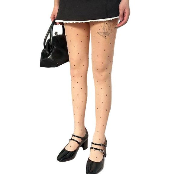 Women Thin Candy Colored Stockings Small Dots Print Sheer Pantyhose Tights